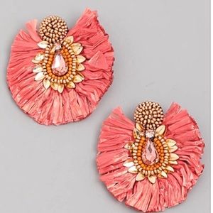 Coral Odessa raffia fan earrings